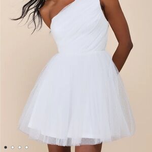 Lulu Exceptional Moments White Swiss Dot mini dress